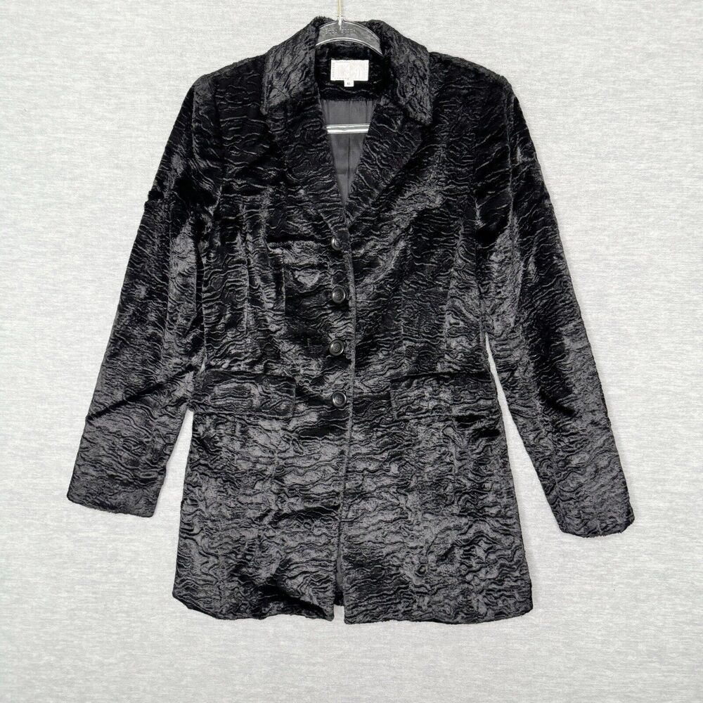Vintage Alberto Makali Coat Faux Fur Persian Lamb Black Curly Size 6 Jacket USA